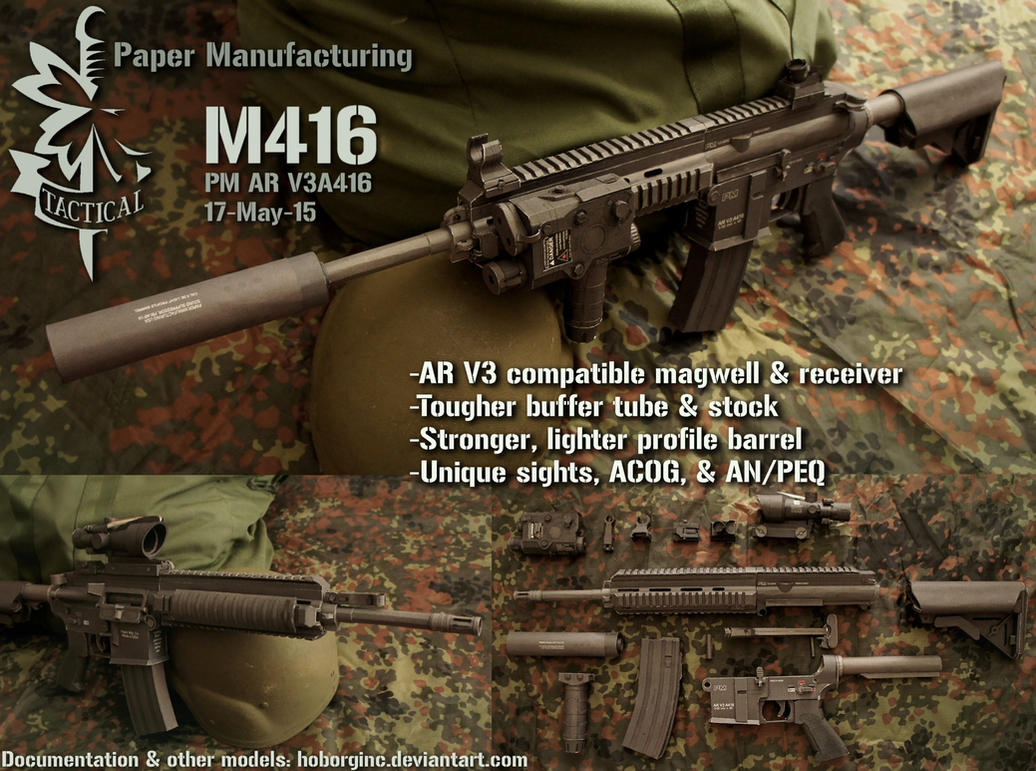 HK416 M416 Papercraft Assault Rifle