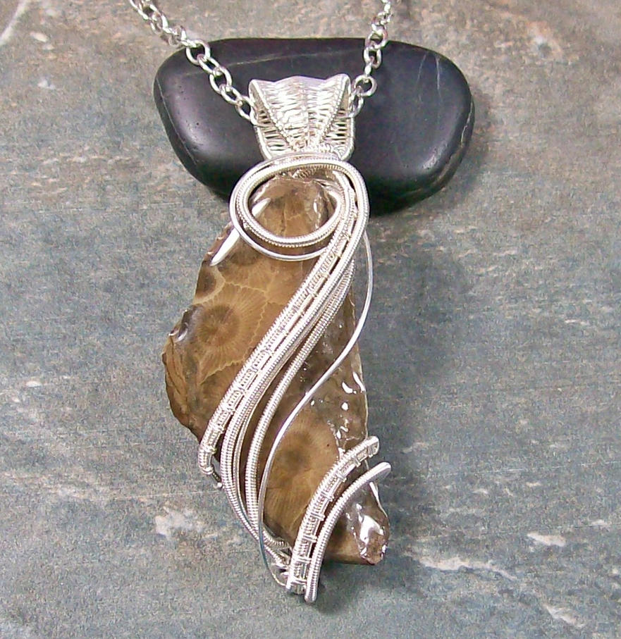 Petoskey Stone and Silver Wire-Wrapped Pendant by ...